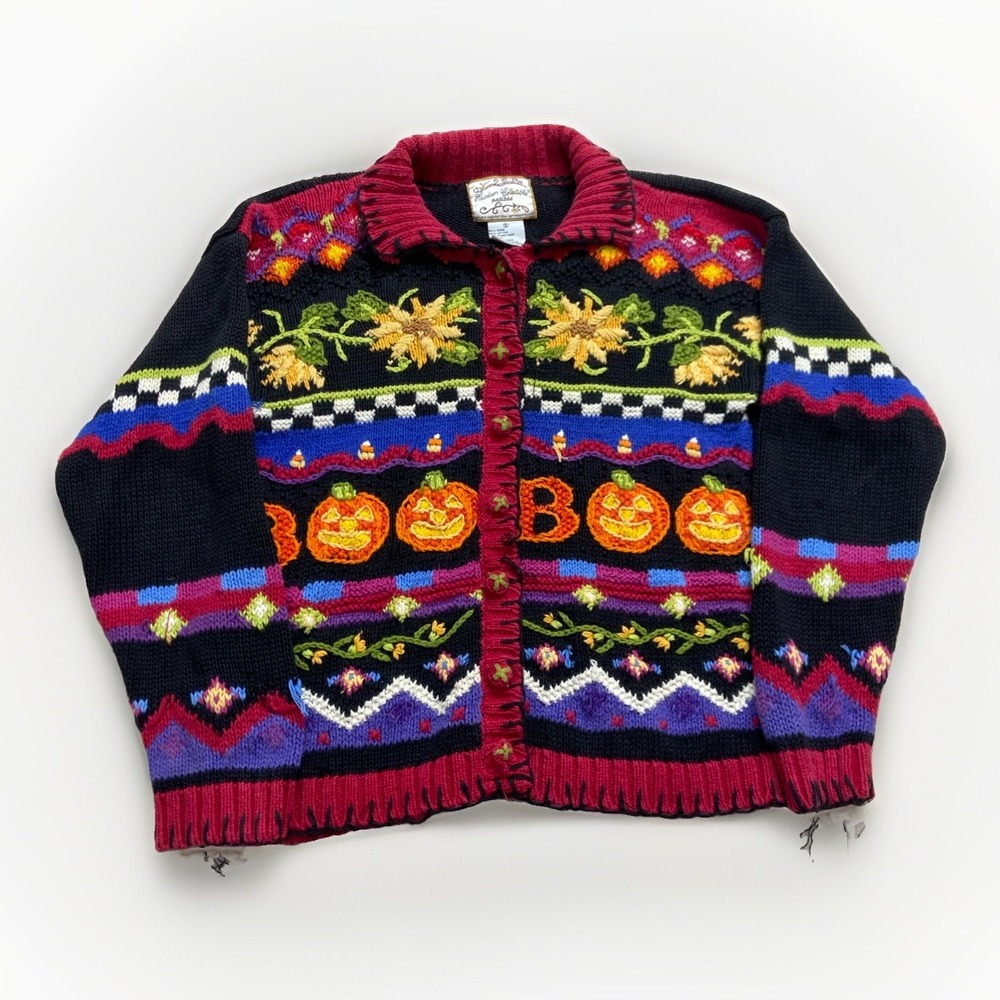 Vintage Tiara Cardigan Sweater Womens S Petite Halloween Knit 90s Boo